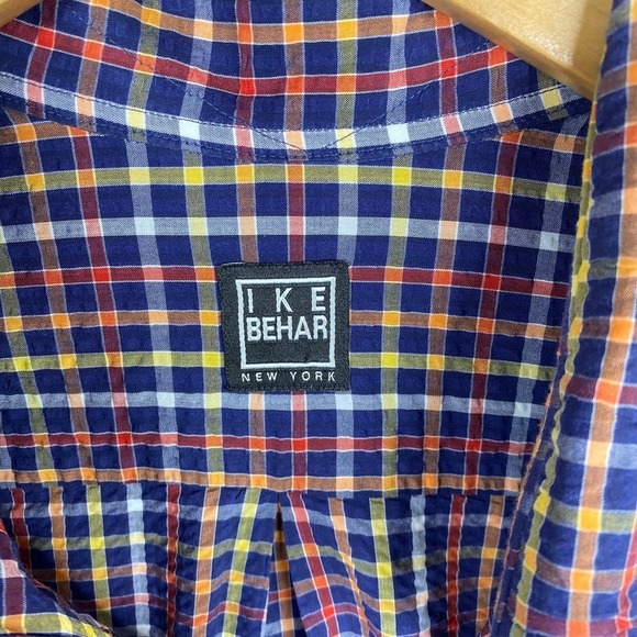 IKE BEHAR Red Yellow Blue Checkered Print Long Sleeve Button Down Shirt Size XL - Picture 2 of 6